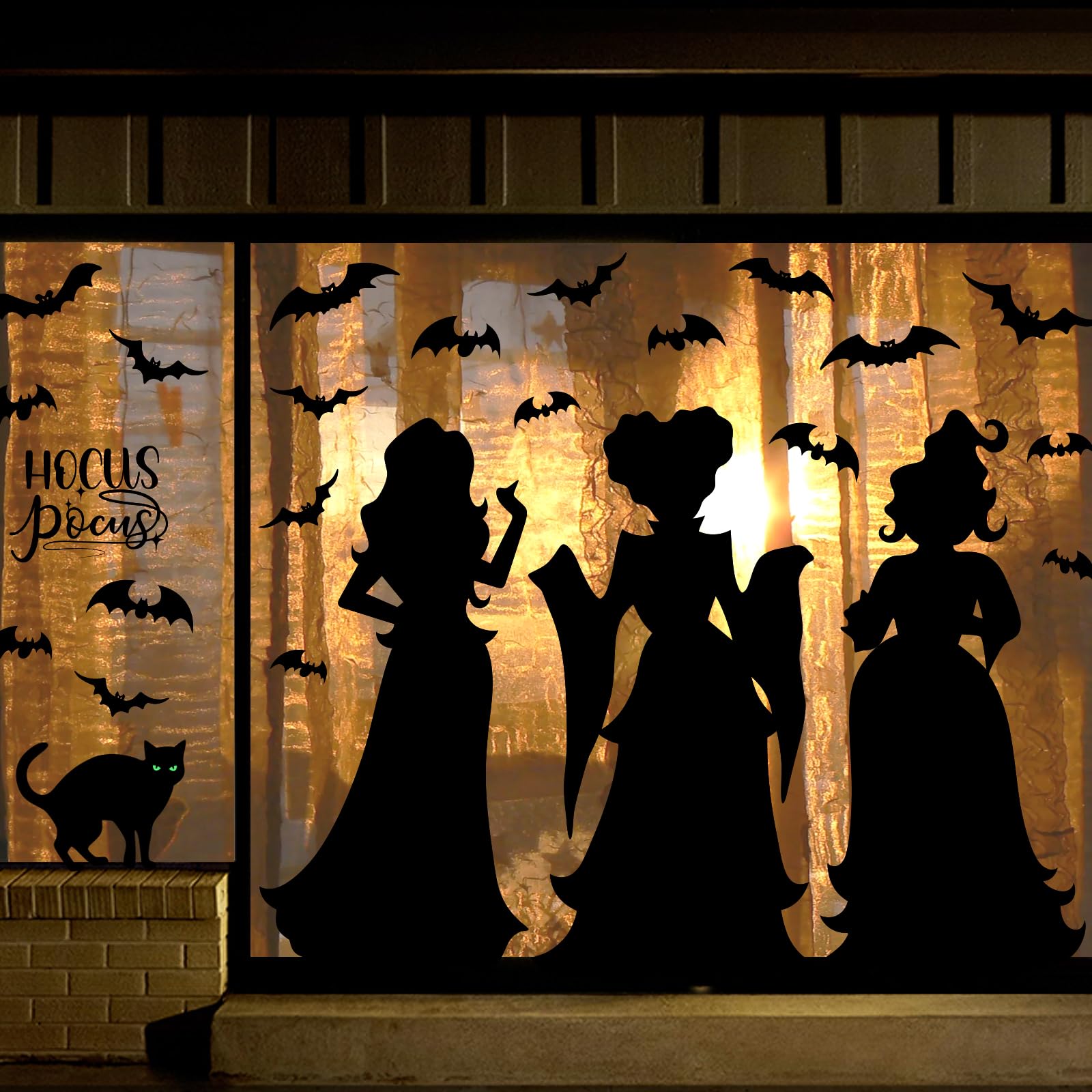 Halloween Window Clings – Extra Large Double-Sided Black Witch & Cat Stickers for Glass & Mirrors