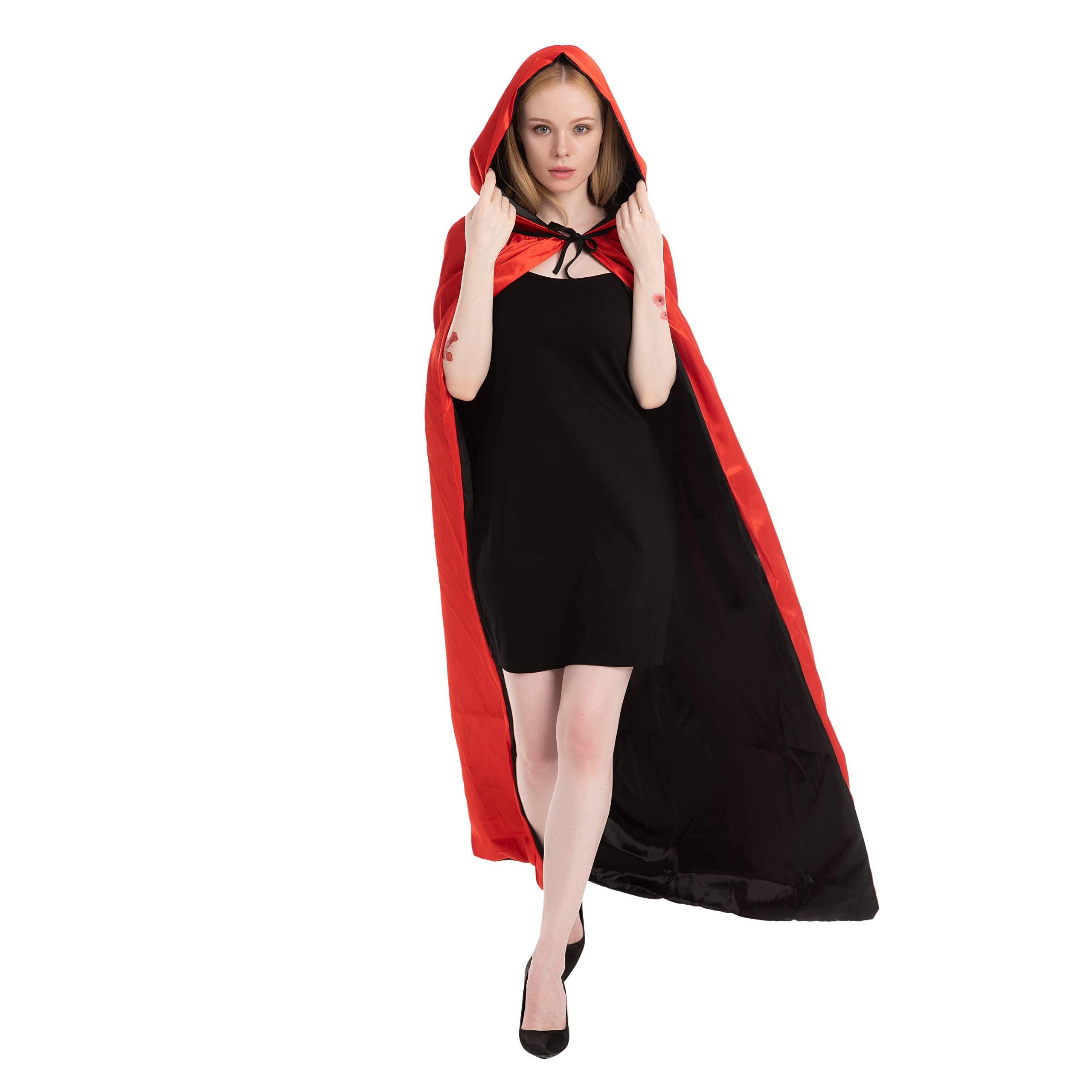 Unisex Vampire Cape with Hood – Reversible Black & Red Dracula Cloak with Tattoo Scar (One Size)
