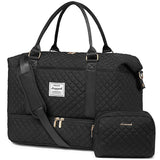 LOVEVOOK Women’s Travel Duffle Bag – Carry-On Weekender with Shoe Compartment, Wet Pocket & Toiletry Bag (Black)