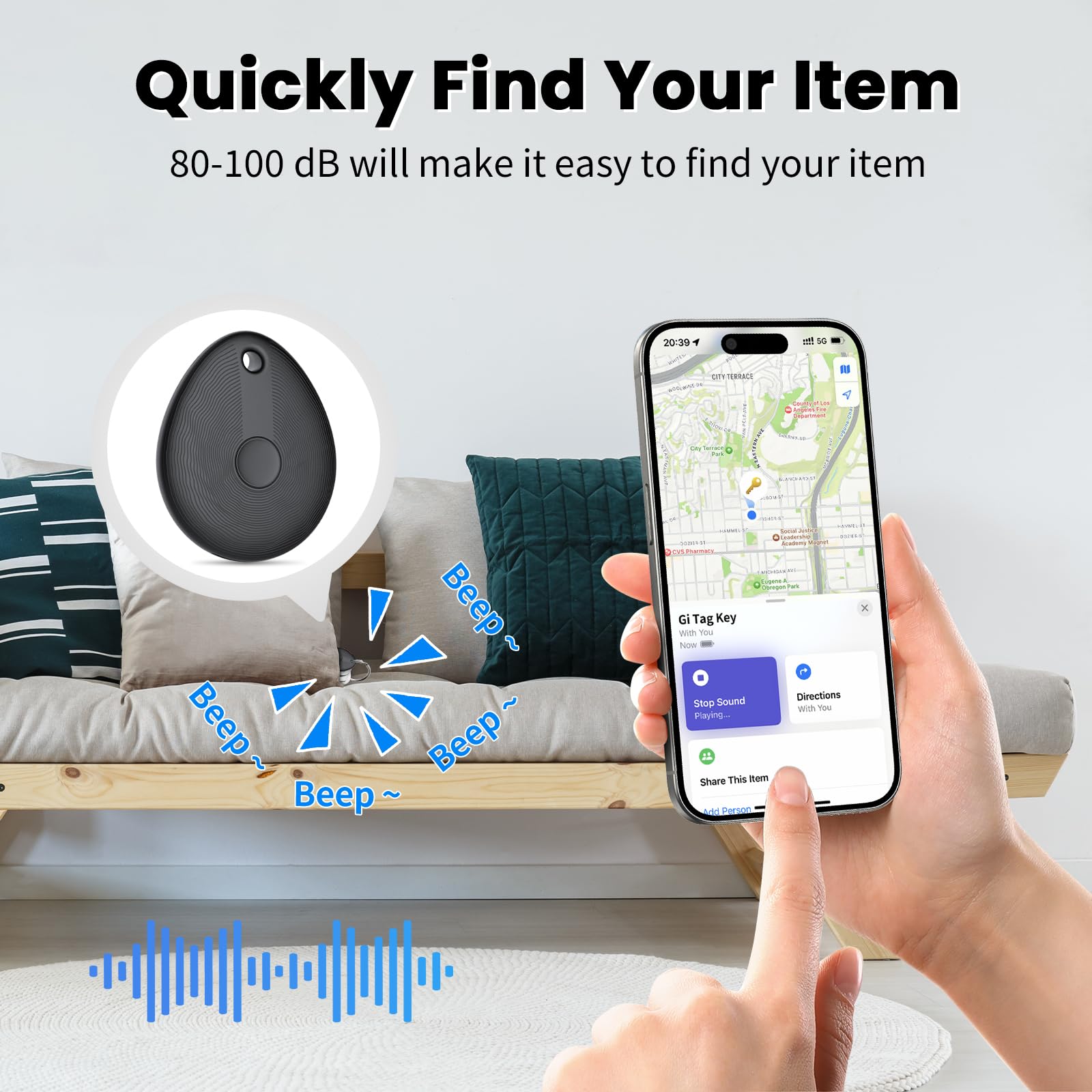 MFi Certified Apple Find My Bluetooth Tracker Tag 4 Pack, Ultra-Light Smart Item Locator with 90dB Alert and 1-Year Battery