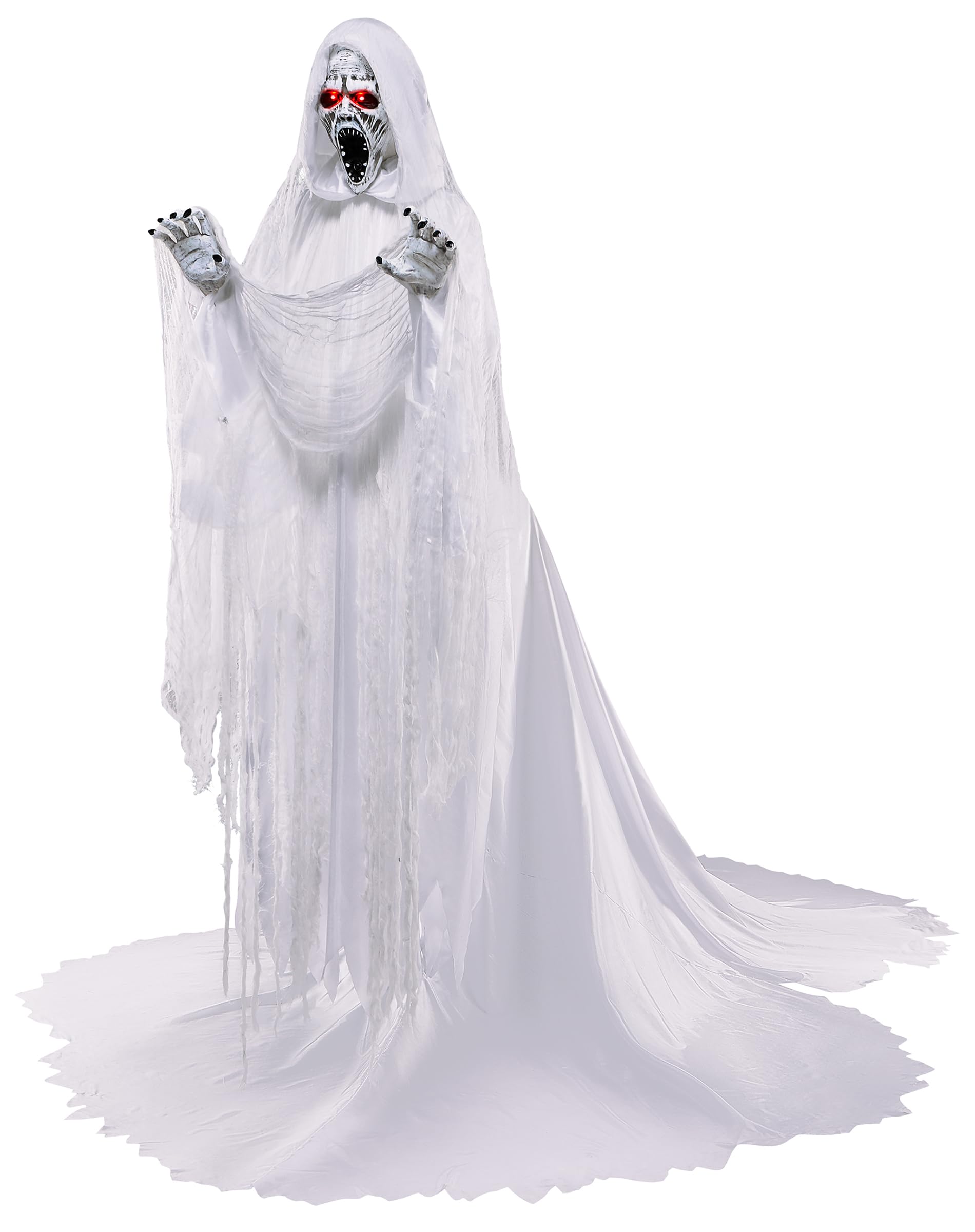 Emmeline Animatronic – Life-Size Lunging Scarecrow with Red LED Eyes & Screaming Sound Effects for Haunted Halloween Displays (Red)