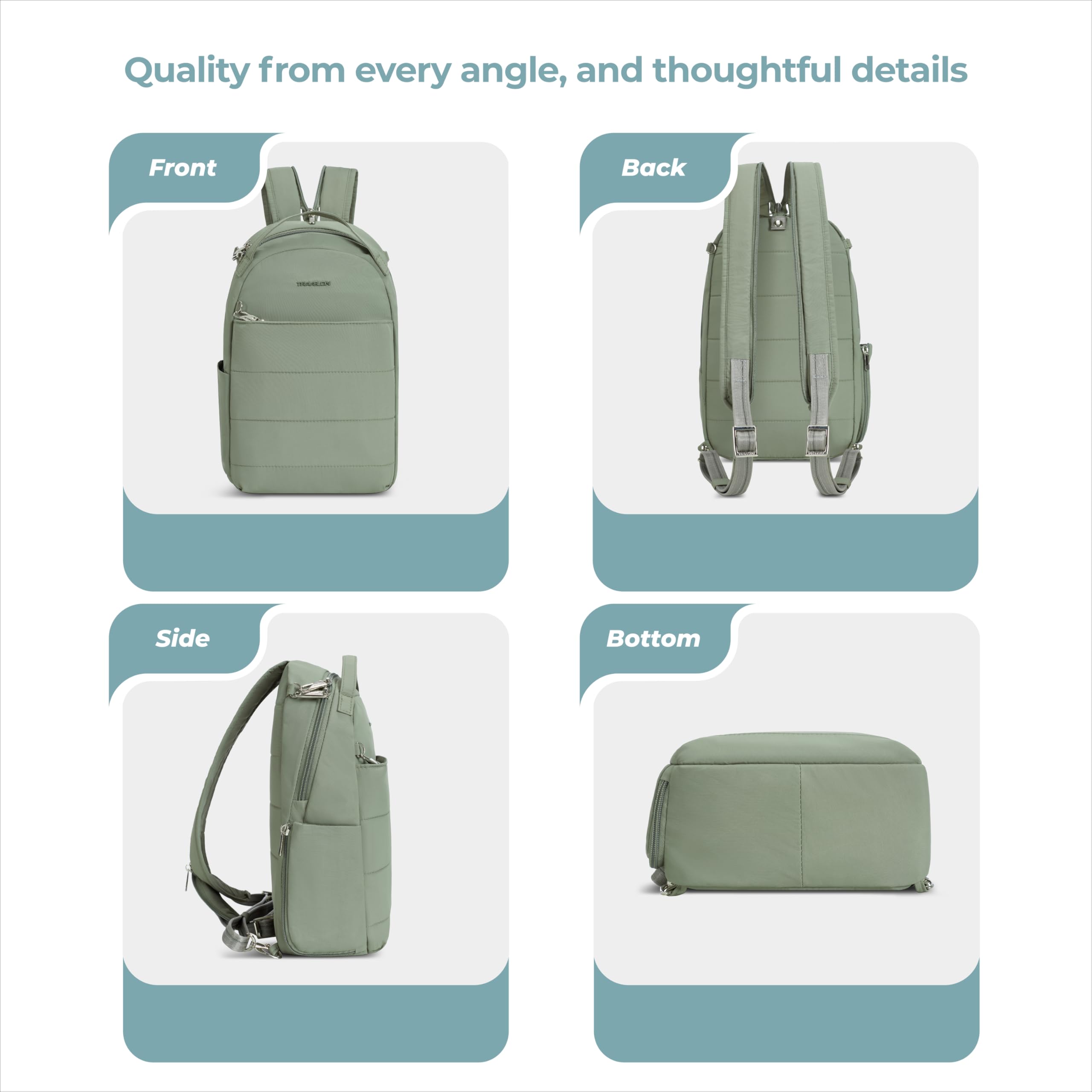 Travelon Roam Convertible Anti-Theft Backpack & Sling – Ultra-Light RFID Secure Daypack with Slash-Resistant Design (Moss)