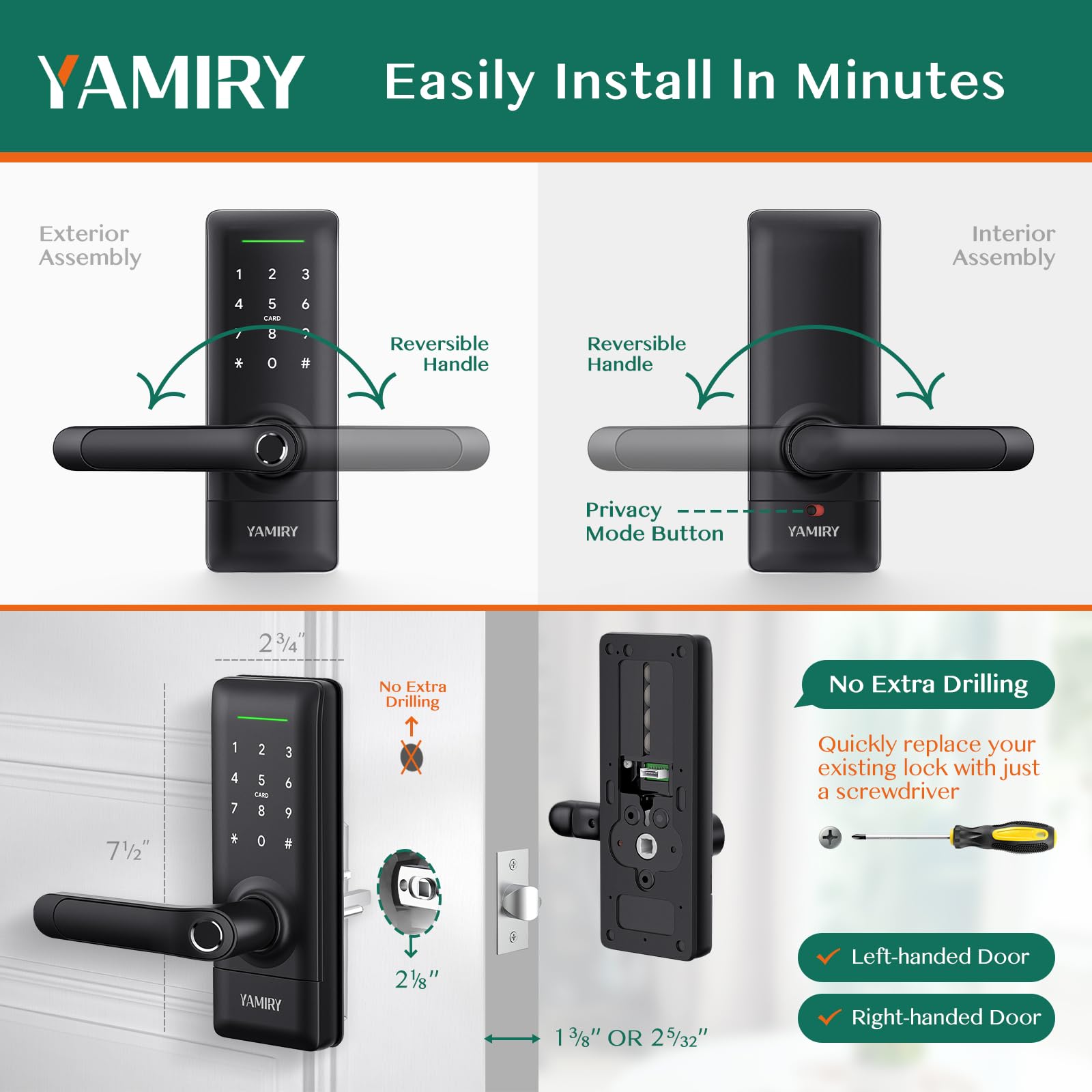 Yamiry Smart Door Lock with Fingerprint, App Control, Keypad & Alexa Support, Keyless Entry Deadbolt for Home & Rental Security