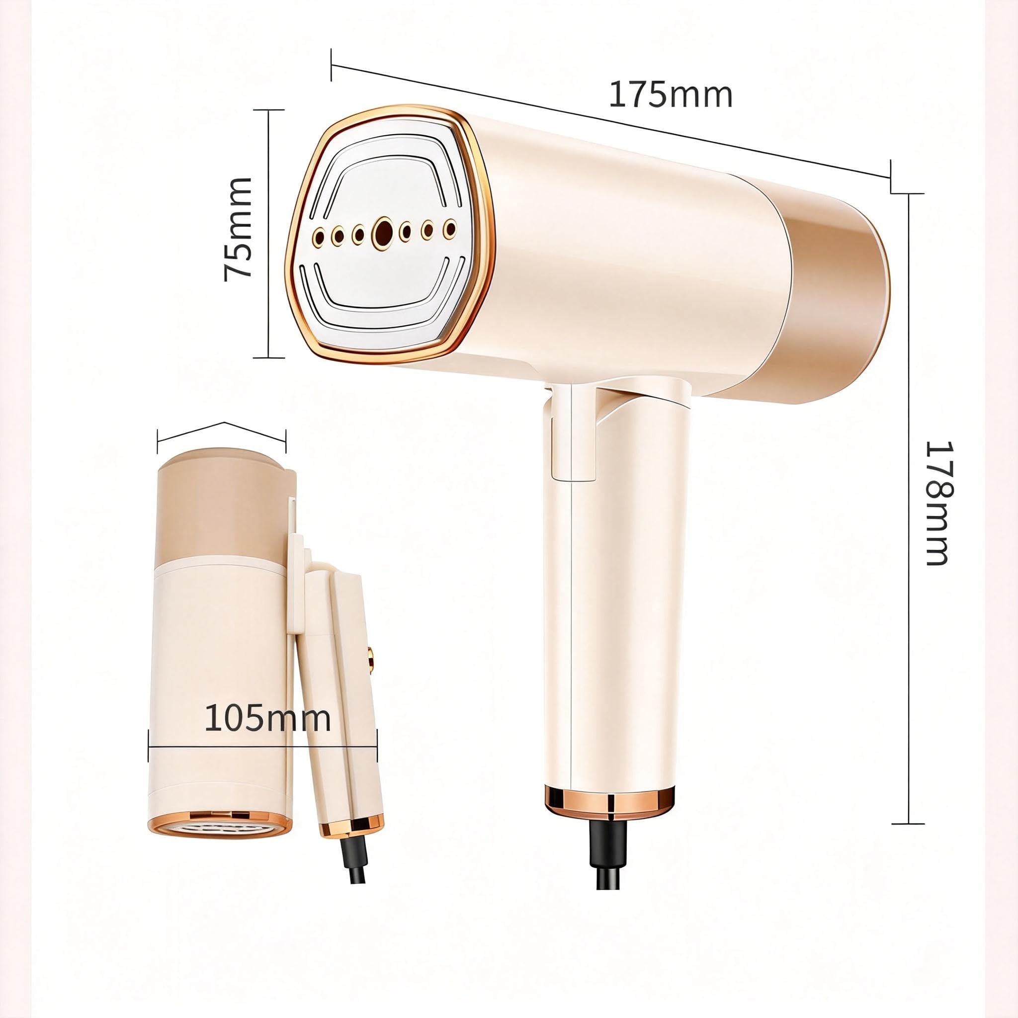Toplepor Foldable Handheld Garment Steamer 1500W Fast Heat Portable Steam Iron with Detachable Tank