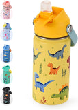 14 oz Kids Insulated Water Bottle with Silicone Straw – Leakproof Stainless Steel School Bottle