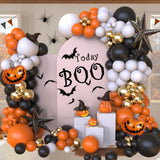 Halloween Balloon Arch Kit – 122 PCS Black, Orange, Sand & White Party Garland Set with Pumpkins & Starburst Balloons
