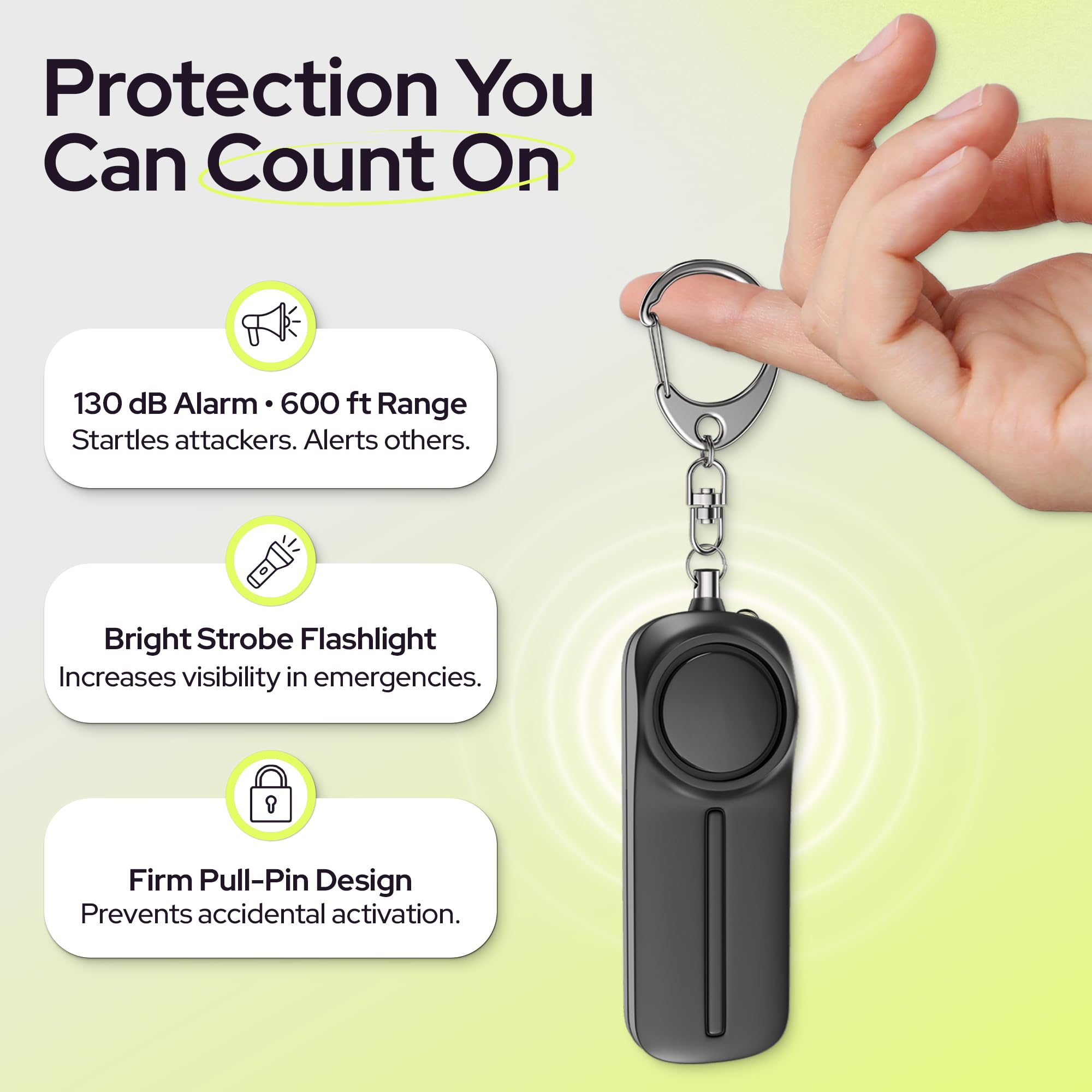 130dB Personal Safety Alarm Keychain with LED Light – Emergency Self-Defense Siren for Women (Black)