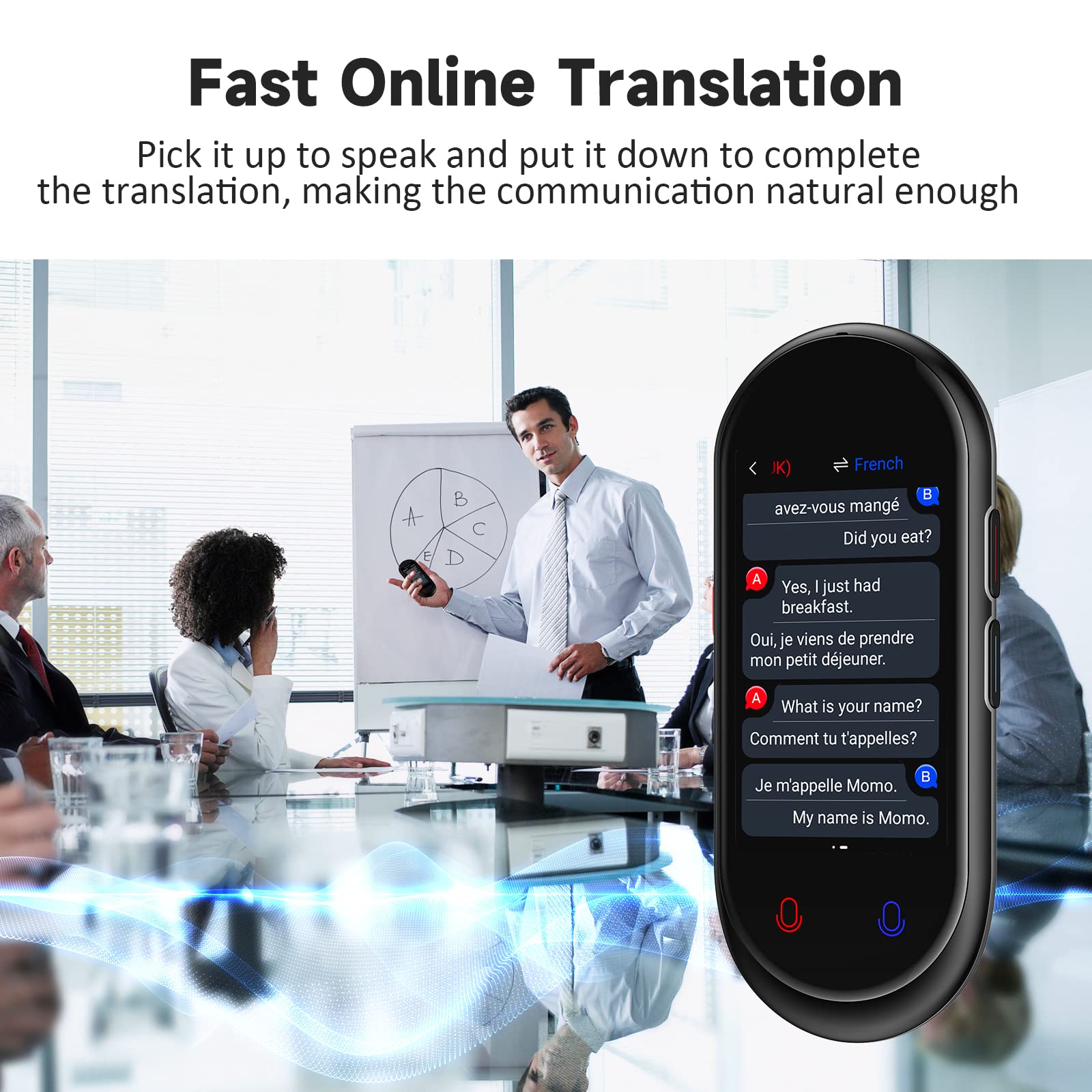 AI Smart Voice Translator Device with Photo Translation & Offline Languages – Portable Travel Language Assistant Black