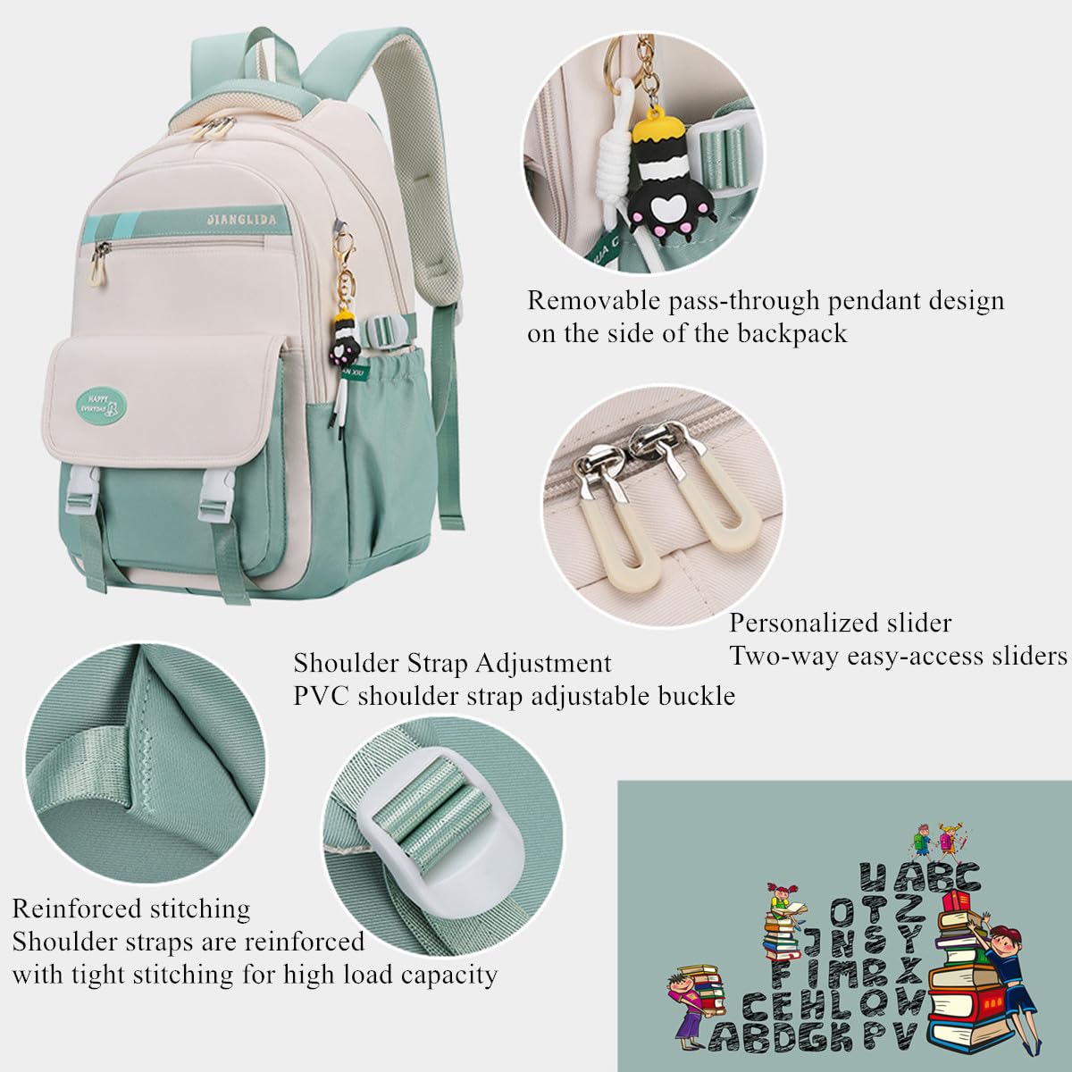 VIDOSCLA Teen Girls School Backpack 28L – Color Block Lightweight Bookbag for Middle School