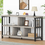 5-Cube Industrial Storage Organizer – Modern Horizontal Bookcase & TV Stand with Metal Frame (Light Grey Oak)