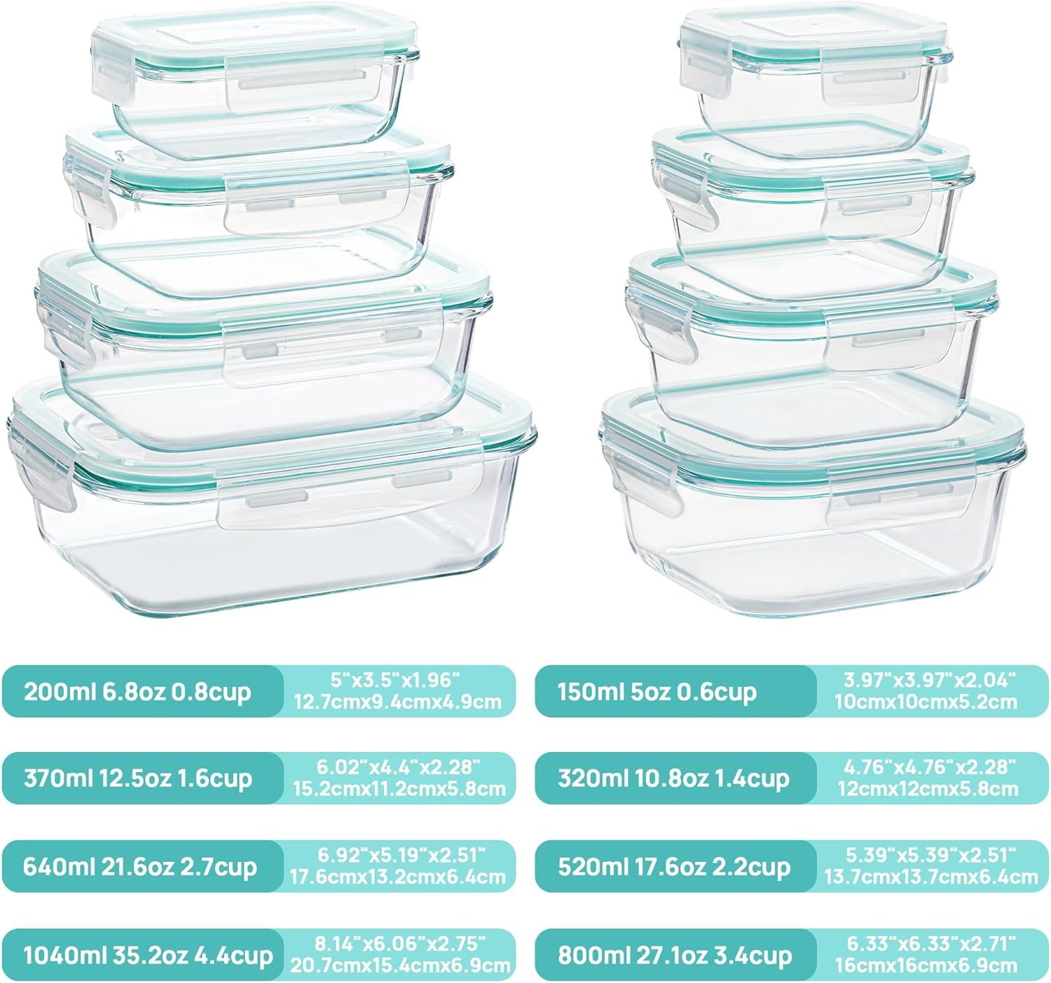 8-Piece Airtight Glass Food Storage Container Set with Leakproof Lids – Stackable Meal Prep & Kitchen Organization Solution (Green)