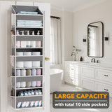 SpaceAid Over-the-Door Hanging Organizer with Clear Pockets – 5-Tier Storage System with Mesh Side Pockets (Gray)