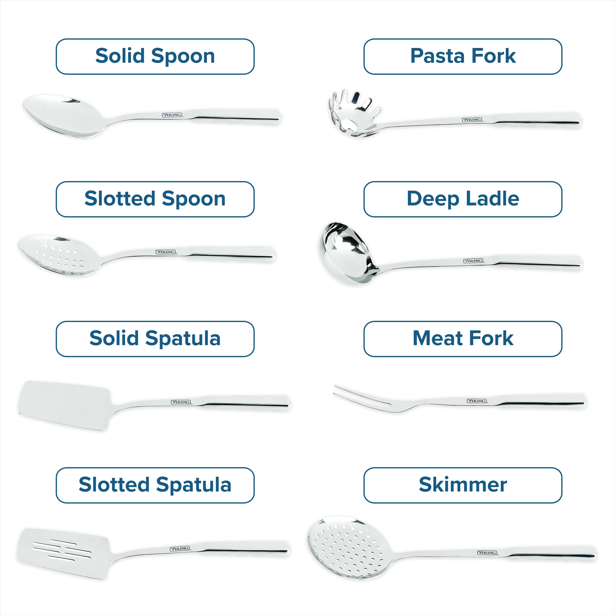 8-Piece Stainless Steel Kitchen Utensils Set – Ergonomic Handles, Dishwasher Safe