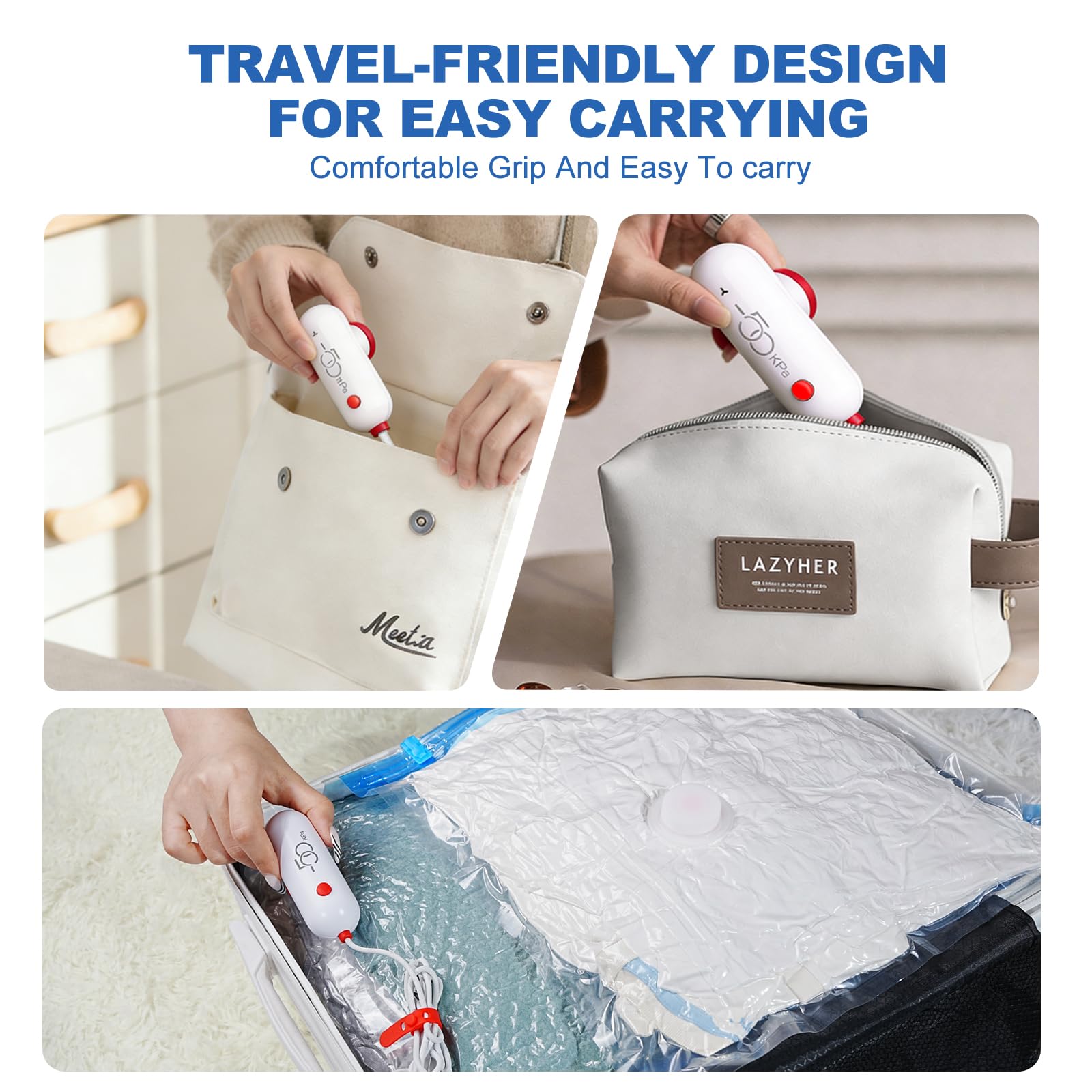 USB Vacuum Storage Bag Set with Electric Pump – Travel Compression Bags for Clothes & Luggage Space Saver