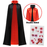 Unisex Vampire Costume with Cape & Tattoo Scar – Classic Black & Red Dracula Outfit for Kids & Adults