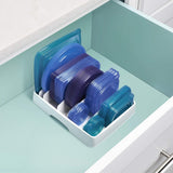 Adjustable Container Lid Organizer with Dividers – Cabinet & Drawer Storage Solution (White)