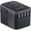 EPICKA Universal Travel Adapter – 6-in-1 Worldwide Plug with USB-C & 4 USB-A Ports (Grey)
