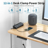 Desk Clamp Power Strip with 40W USB-C Fast Charging & 6 Outlets – Surge Protected Desktop Mount Extension Hub Black
