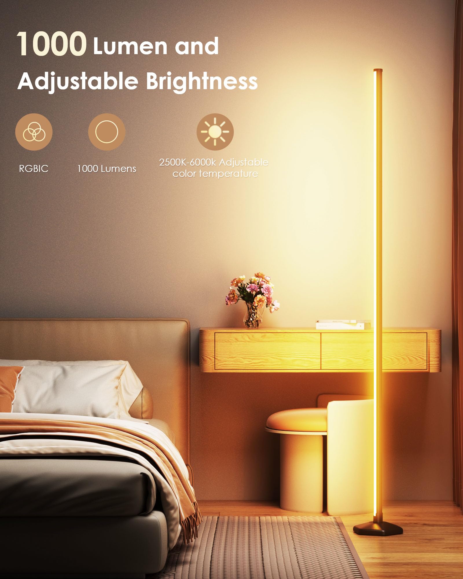 RGB+IC Smart Corner Floor Lamps (2PCS Set) – 65” Dynamic LED Ambient Lighting with App & Music Sync – Black