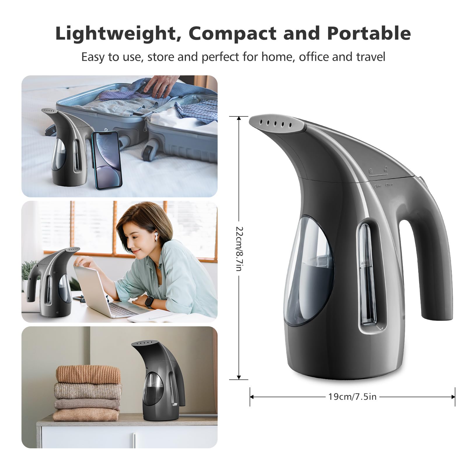 Hilife Portable Handheld Garment Steamer 700W with Large Tank and Travel-Friendly Wrinkle Remover
