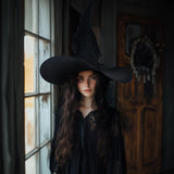 Black Witch Hat with Veil – Halloween Costume Accessory & Party Decoration