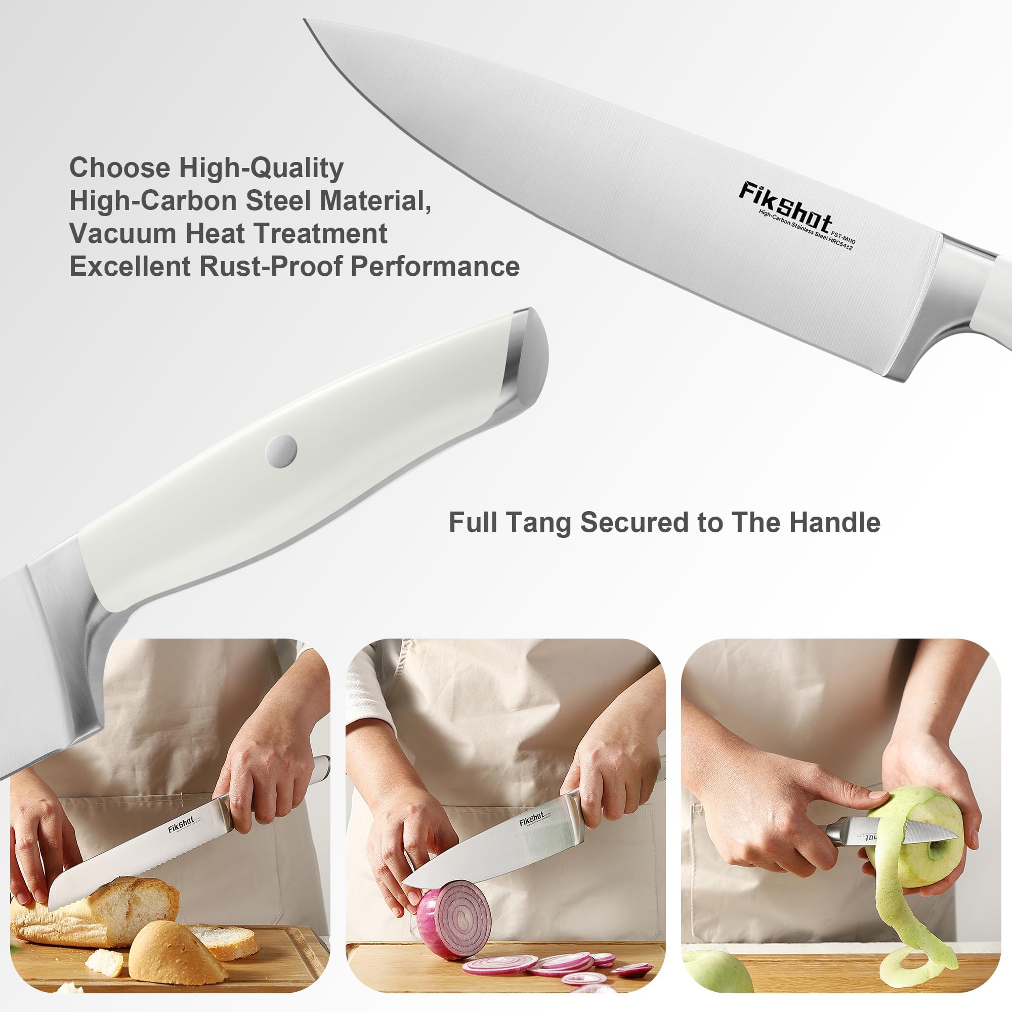 14-Piece Kitchen Knife Block Set with Built-In Sharpener – High-Carbon Stainless Steel (White)