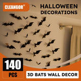 140PCS 3D Black Halloween Bats Wall Stickers – Waterproof PVC Bat Decals for Indoor & Outdoor Spooky Decor