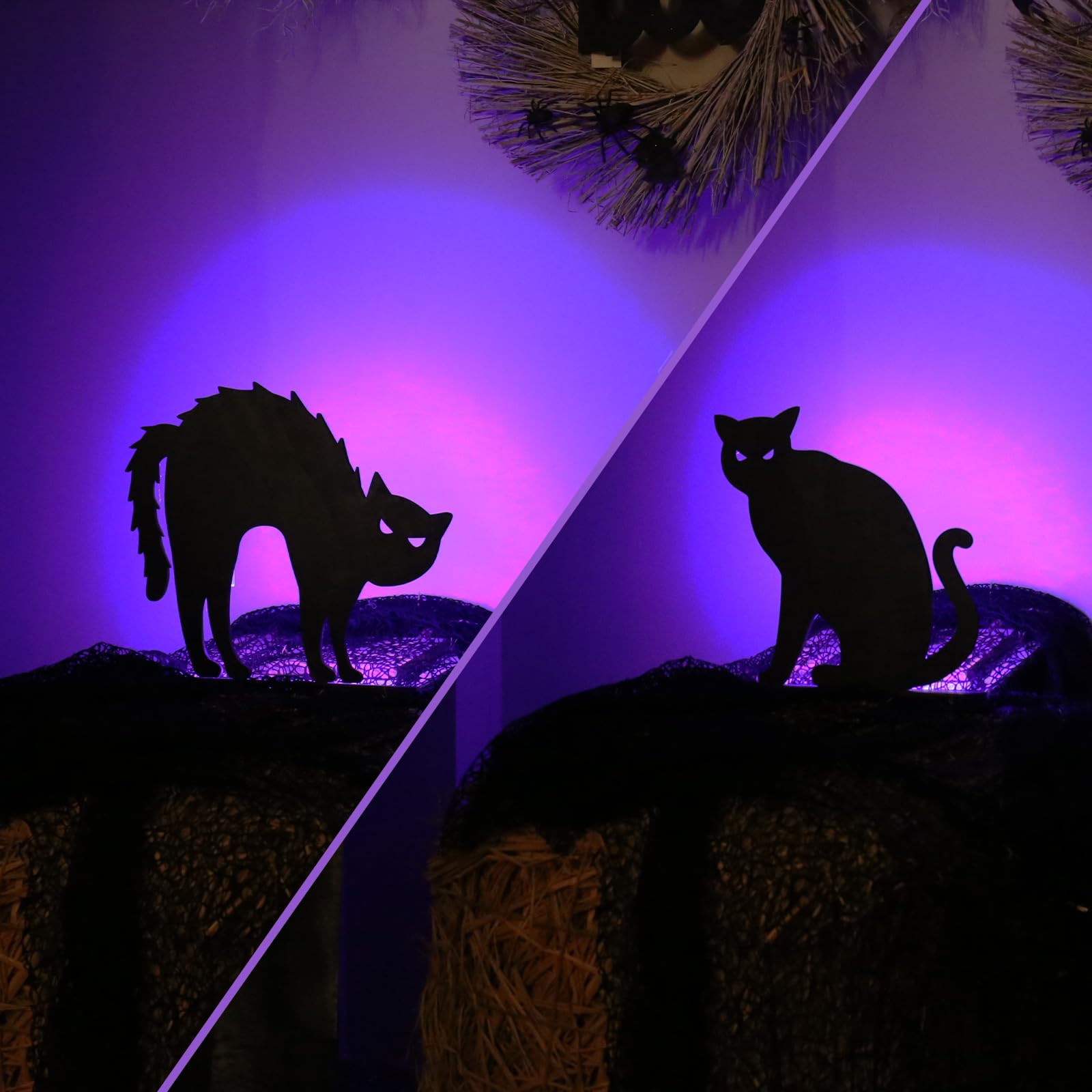 2PCS Halloween Black Cat Wooden Decorations with Purple LED Lights – Spooky Tabletop Décor for Indoor & Outdoor Displays