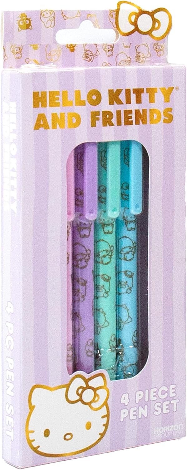 4-Piece Kawaii Character Retractable Ballpoint Pen Set