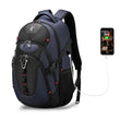 Swissdigital Design Laptop Backpack with USB-C Charging & RFID Protection – 31L Travel & College Backpack (Black/Blue)