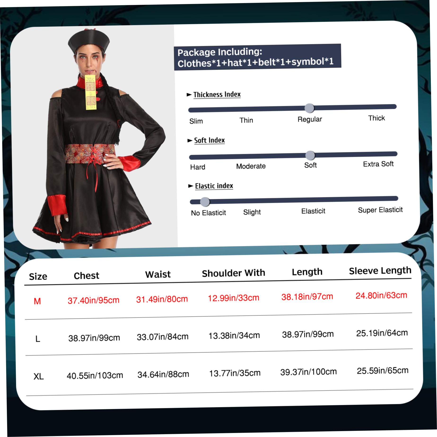 Chinese Zombie Costume for Women – Classic Dynasty-Inspired Halloween Cosplay Set (Robe, Hat, Belt & Rune Strip)