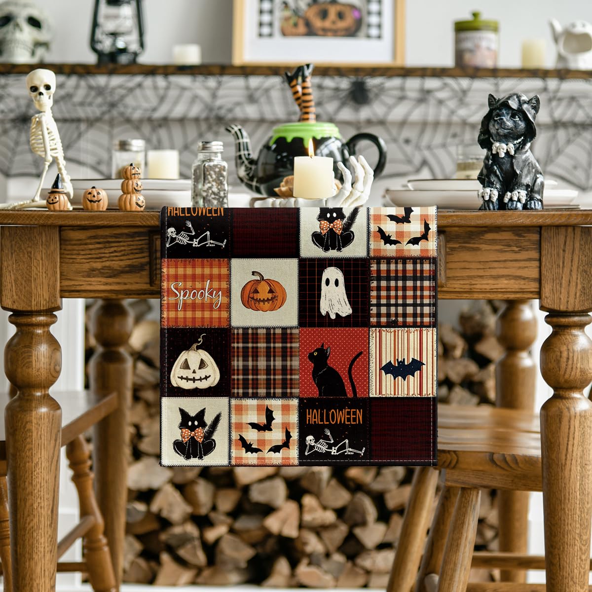 Halloween Table Runner – 13x72 Inch Black Polyester Decorative Runner for Dining Room & Holiday Party Table Décor