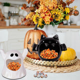 2-Piece Ceramic Halloween Candy Bowl Set – Ghost & Bat Design, White & Black Decorative Candy Dishes