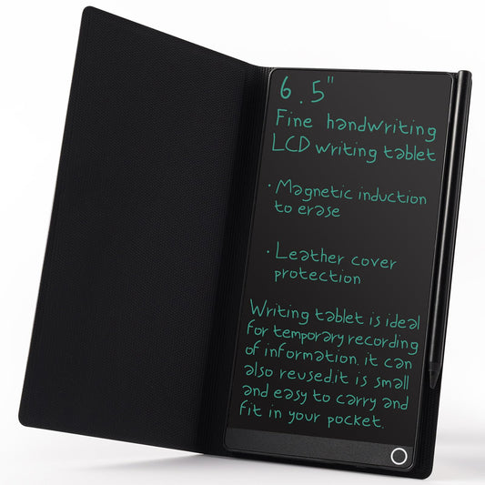 6.5” LCD Writing Tablet with Leather Case – Dual Tone Reusable Digital Notepad (Black & Blue-Green)