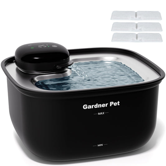 Cordless 5000mAh Cat Water Fountain with Stainless Steel Tray – 3 Flow Modes & 30-Day Battery (Black)