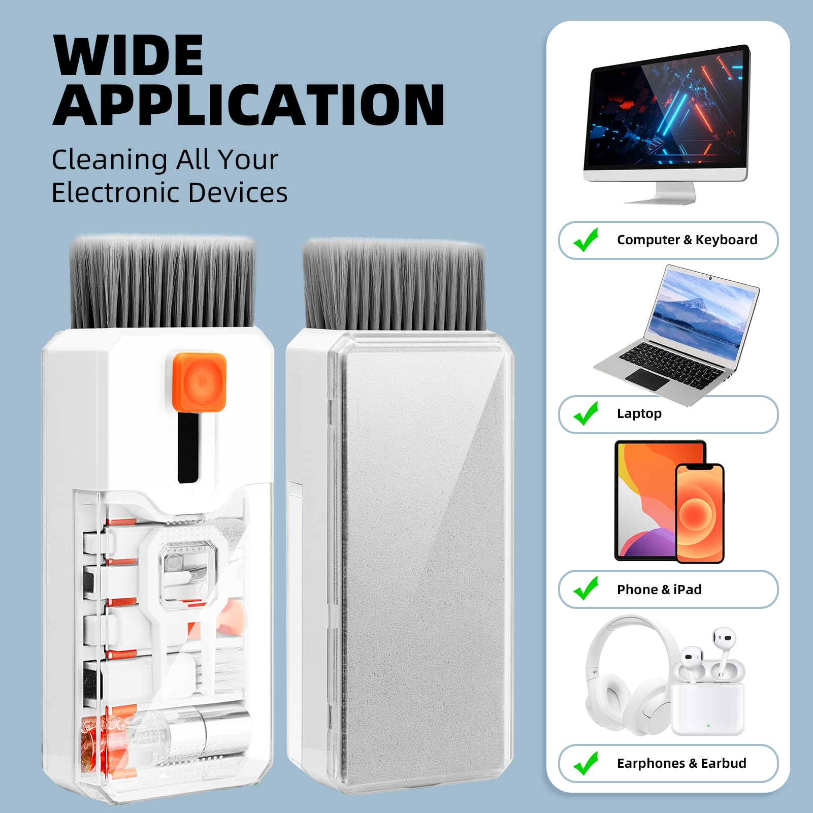 All-in-One Keyboard Cleaning Kit Laptop Screen & Electronics Cleaner Brush Tool Set Portable PC Accessories White