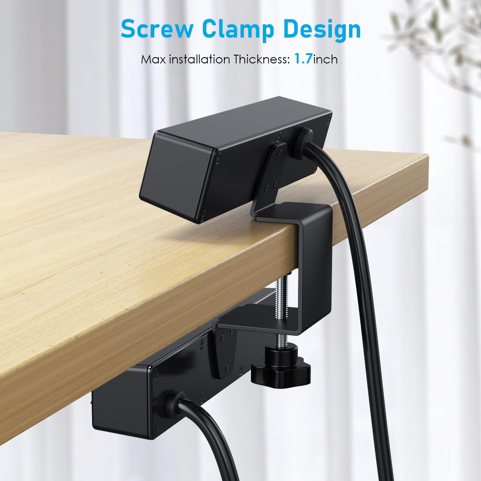 13-Outlet Desk Clamp Power Strip with USB-C Fast Charging & Surge Protection – Dual Layer Mount Charging Station Black