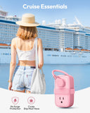 Pink Travel Power Strip with USB Ports – Compact 7-Device Charging Station with Flat Plug & Wrap Cord for Cruise, Hotel & Dorm