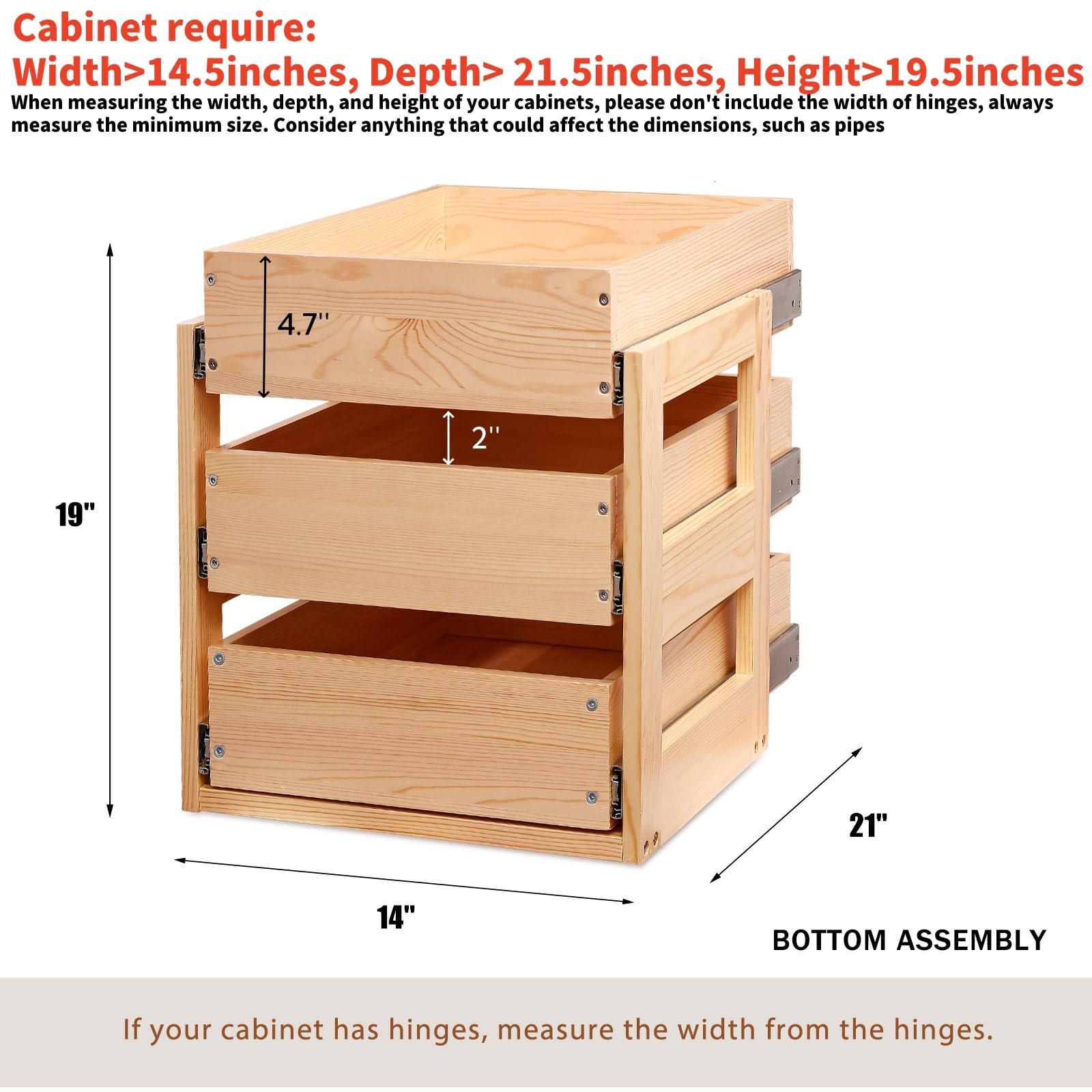 Mulush Compact 3-Tier Pull-Out Cabinet Drawer System – Soft-Close Solid Wood Storage for Narrow Cabinets