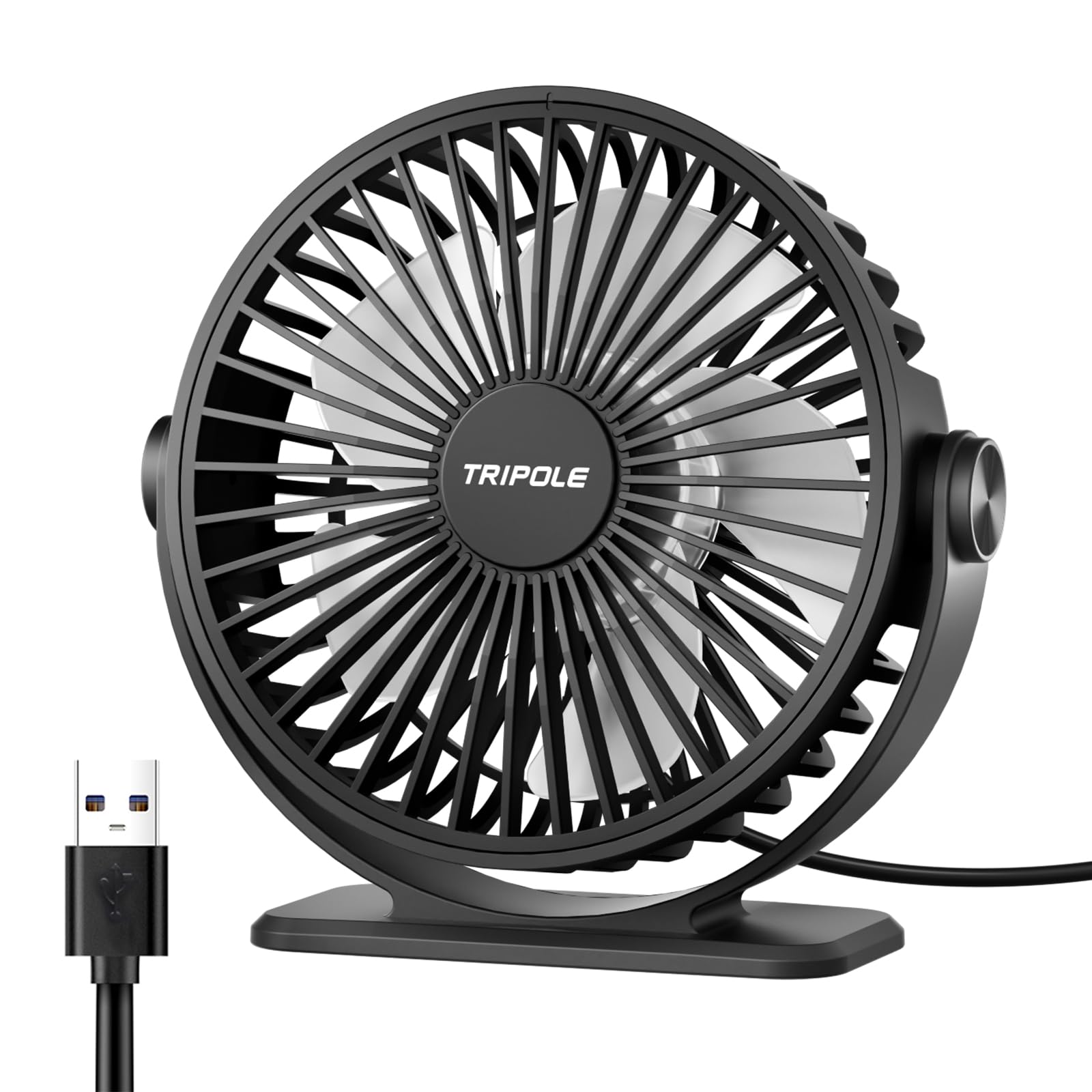TriPole USB Desk Fan Portable Mini Personal Cooling Fan with 3 Speeds, 360° Adjustable Head and Quiet Strong Airflow for Office & Travel
