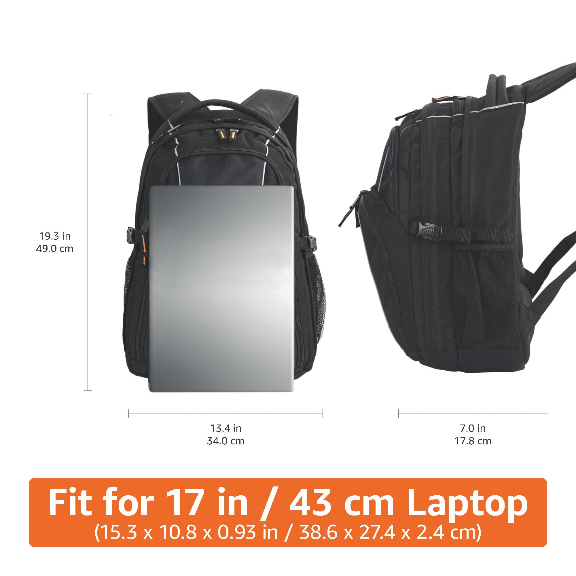 Amazon Basics Laptop Backpack for Up to 17-Inch Laptops – Multi-Compartment School, Work & Travel Backpack (Black)