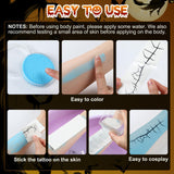 Blue Stitched Halloween Costume Set – Scar Gloves, Stockings, Tattoos & Body Paint 💙🩹