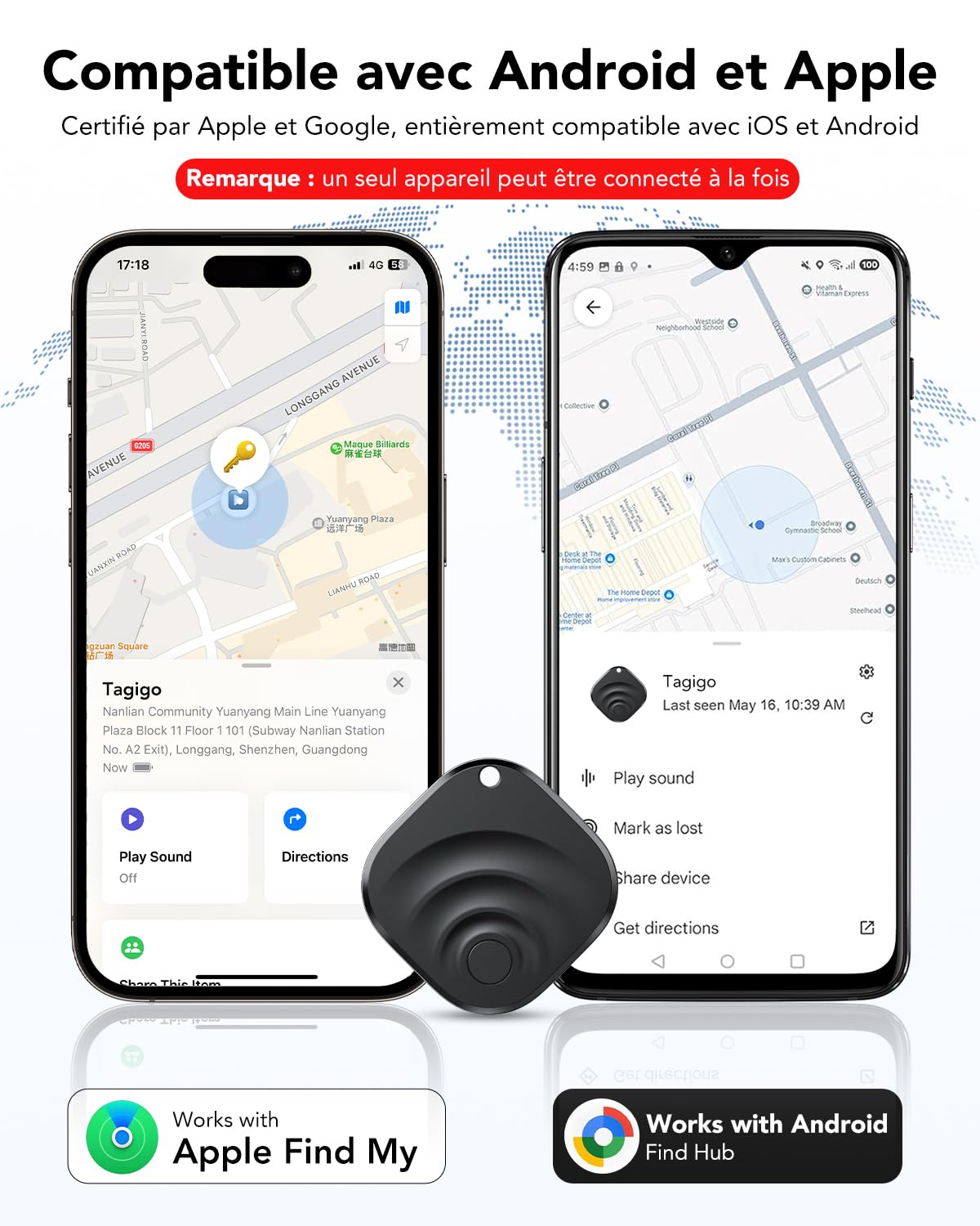 Dual-System Bluetooth Tracker Tags 4 Pack Compatible with Apple Find My and Google Find Hub Smart Item Locator Black