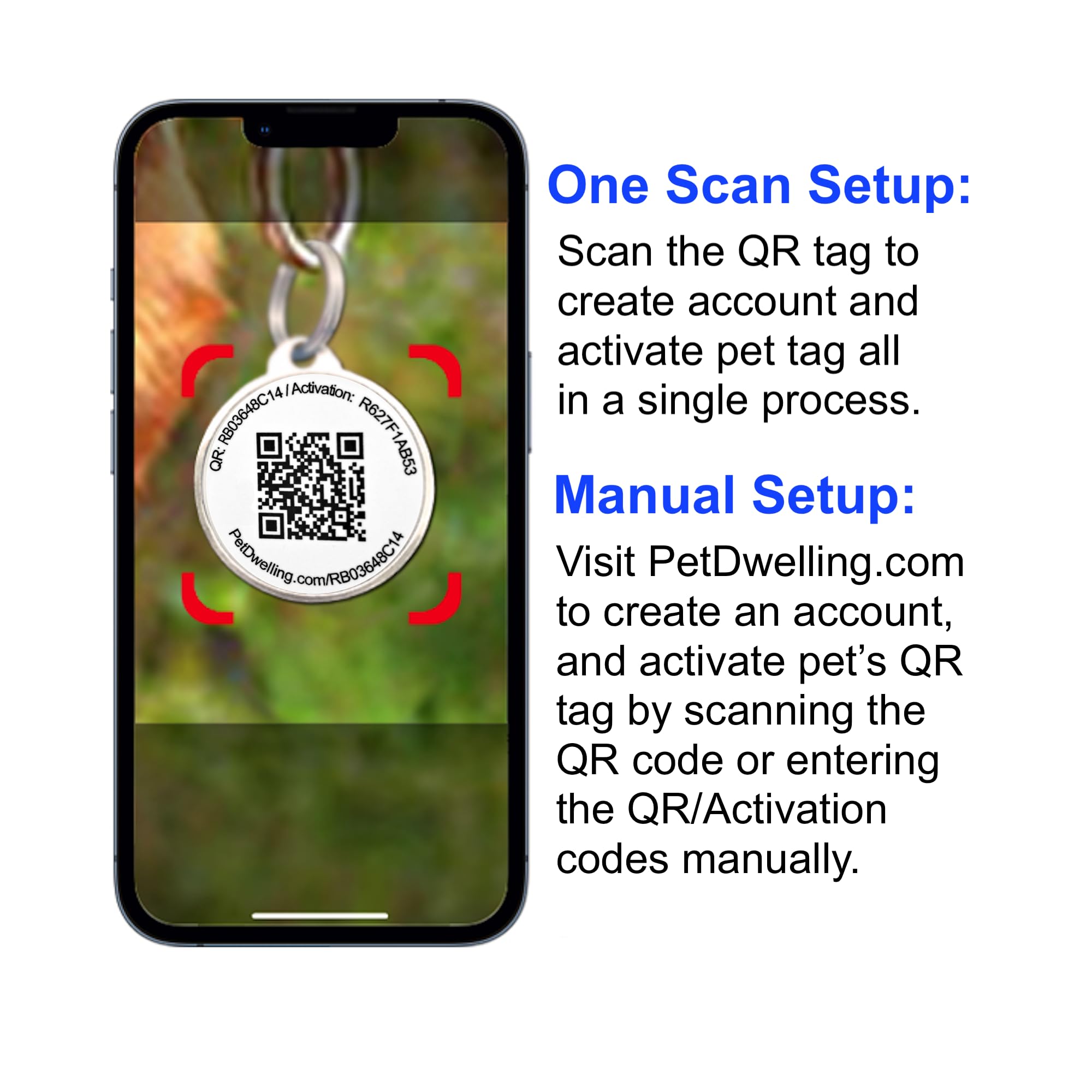 QR Code Pet ID Tag with Instant Scan Alerts, Waterproof Smart Pet Identification Tag with Online Profile and Emergency Contact Access