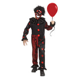Evil Red & Black Jester Costume – Men’s Halloween Outfit with Chrome Mask, Hair, Collar & Jumpsuit
