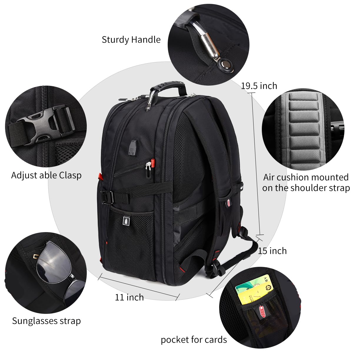 Extra Large 50L Travel Laptop Backpack – Airline-Approved Carry-On with USB Charging & Lock (17″)