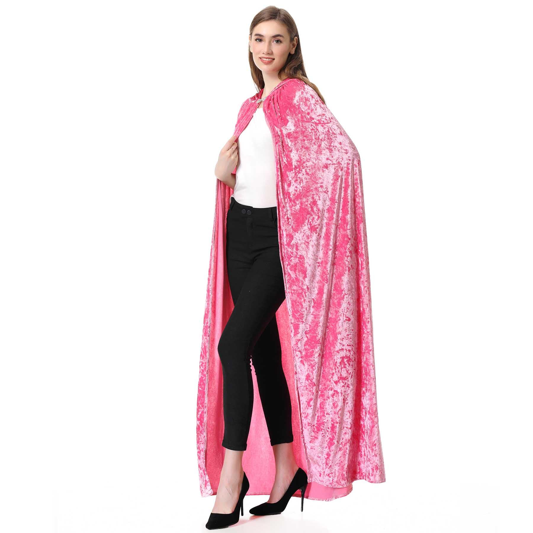 Princess Pink Velvet Hooded Cape – Full-Length Soft Cloak for Halloween, Cosplay & Renaissance Events 🎀✨
