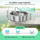 4L Stainless Steel Cat & Dog Water Fountain with Quad Filtration, Ultra Quiet Pump & High-Capacity Automatic Pet Hydration System – Silver