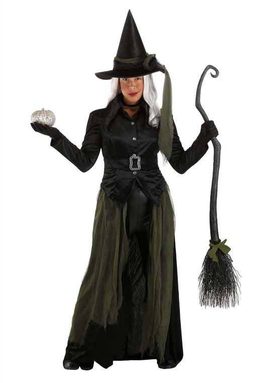 Black Gothic Witch Costume – Layered Velour Jacket & Overskirt with Hat & Belt for Women 🖤✨🧙‍♀️