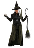 Gothic Witch Costume for Women – Deluxe Black & Green Velour Halloween Outfit with Hat & Belt (Medium)